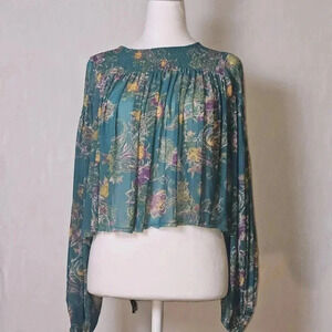 Free People Up For Anything Floral Sheer Top SZ S Boho,Whimsy